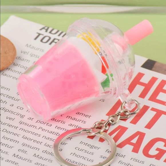 Adorable Kawaii Fruit Smoothie Starbucks Barbie Pink Drink Keychain purse clip - Picture 4 of 4